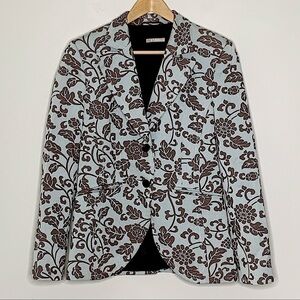 St. Emile Floral Print Cotton Blazer Jacket Blue Brown Size 8